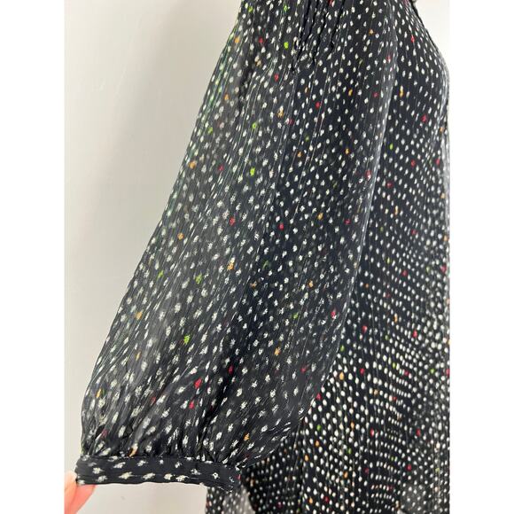 Patterson J. Kincaid Black 3/4 Sleeve Tie Neck Dot Print Women's Blouse Size M - Picture 3 of 11